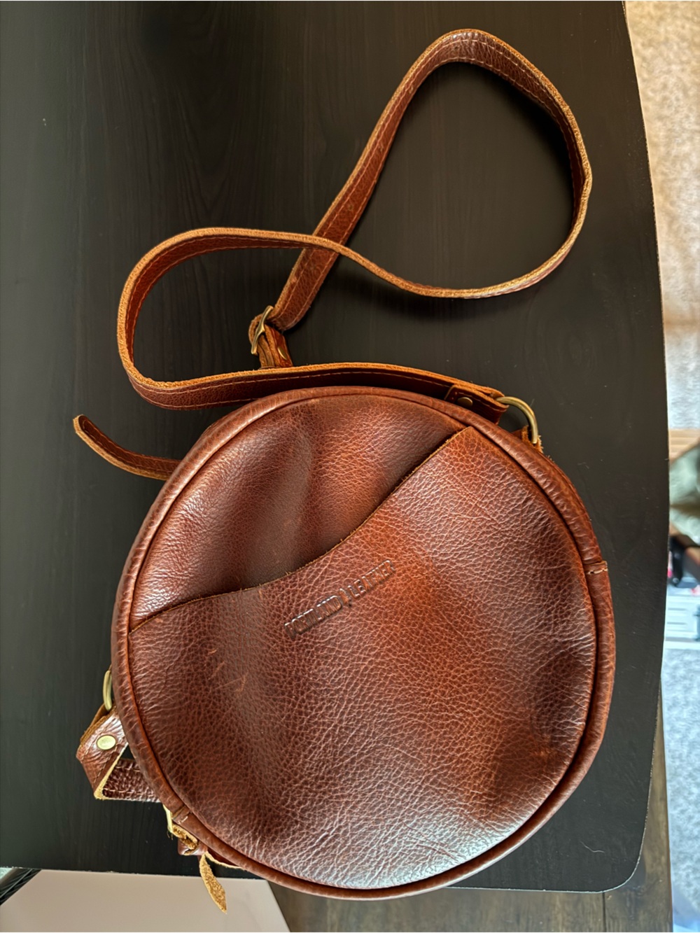 Portland Leather Nutmeg Leather Circle Crossbody Bag